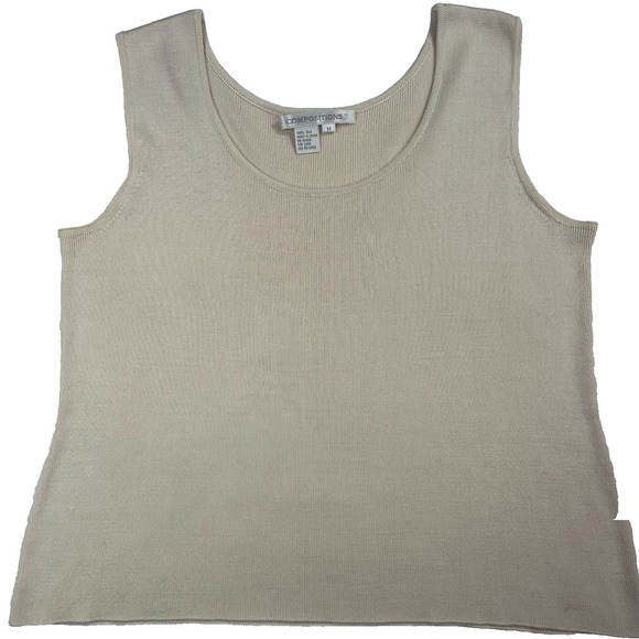 VTG Composition Ivory Pearl 100% Silk 1990's Sleeveless light Sweater top Size M - Picture 1 of 10